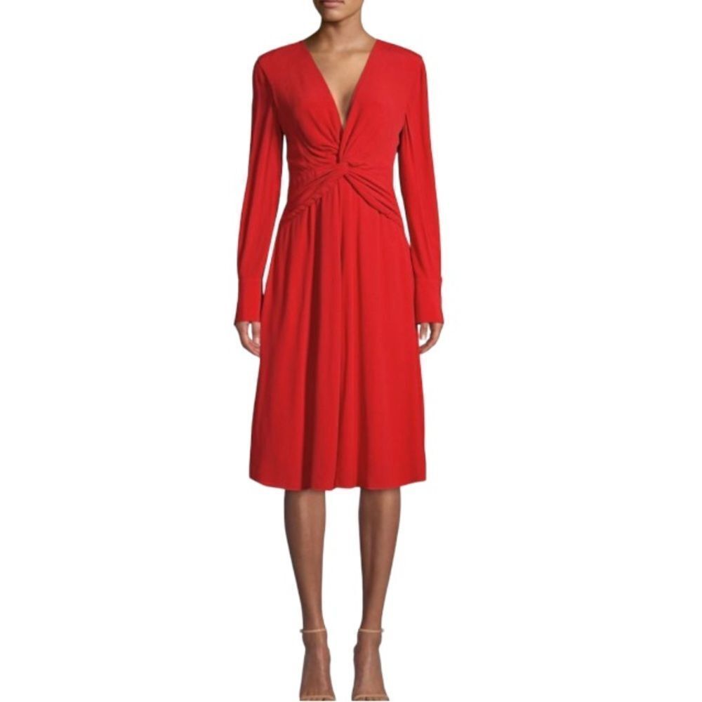 Equipment Femme Short Faun Red Twist Knot V Neck Midi Dress NWT Size 6 - Picture 8 of 15